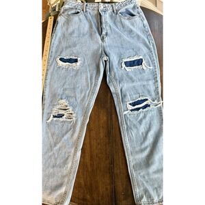 S.O.N.G. Classic Mom Jeans Women's‎ 13/31 Blue Denim Distressed High Rise Cotton